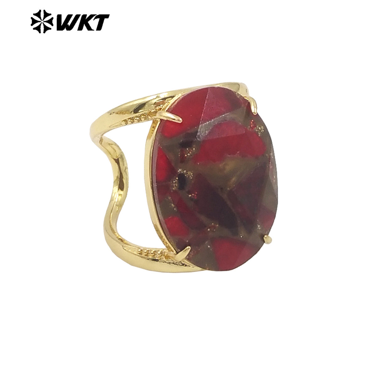 WT-R524 Amazing Rainbow Copper Turquoise 18K Real Gold Plated Resist Tarnishable Women Cocktail Oval Stone Party Ring