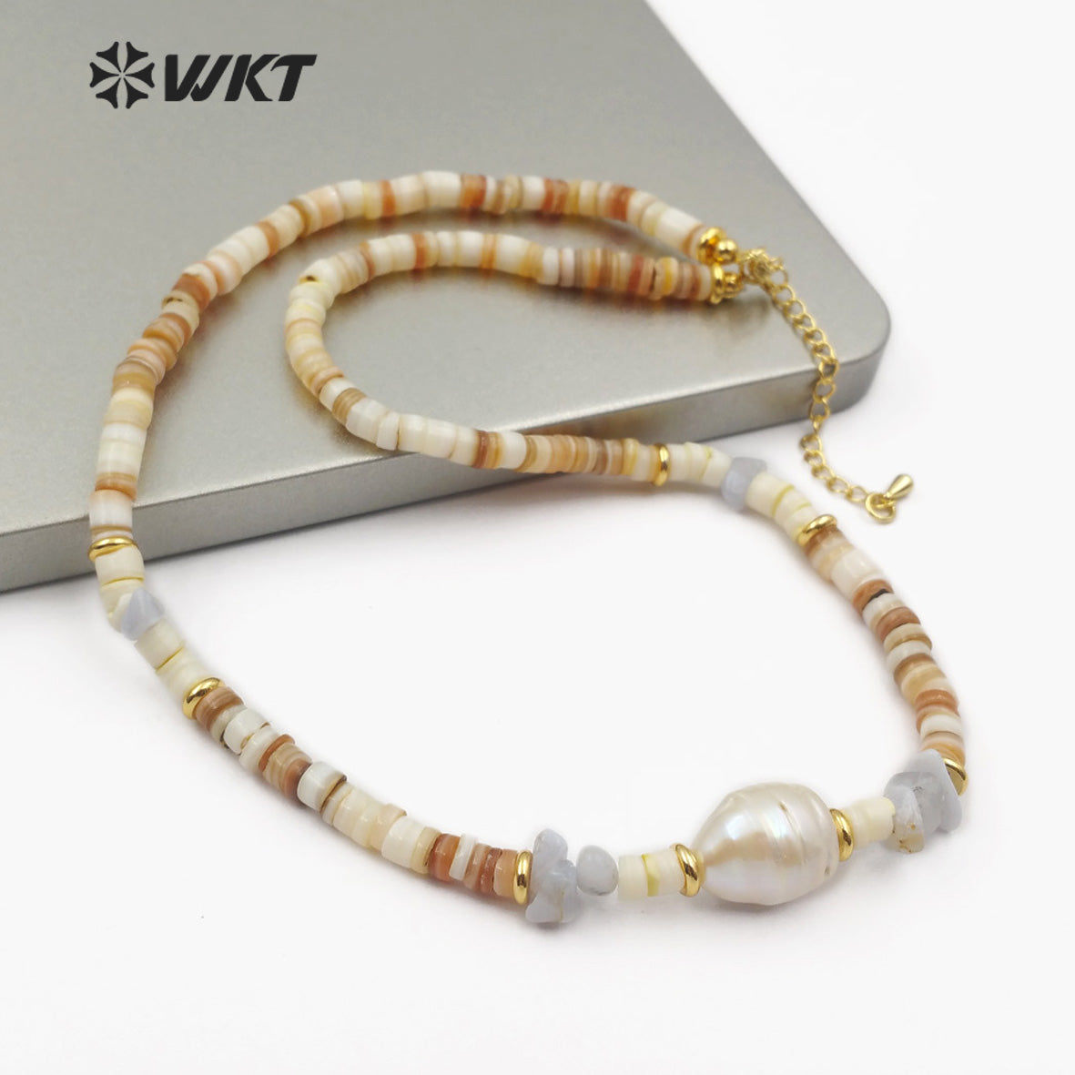 WT-JN101 Wholesale Natural Shell Beads Choker Necklace in 16" Inch Long With Pearl Women Stylish Jewelry Natural Shell Necklace