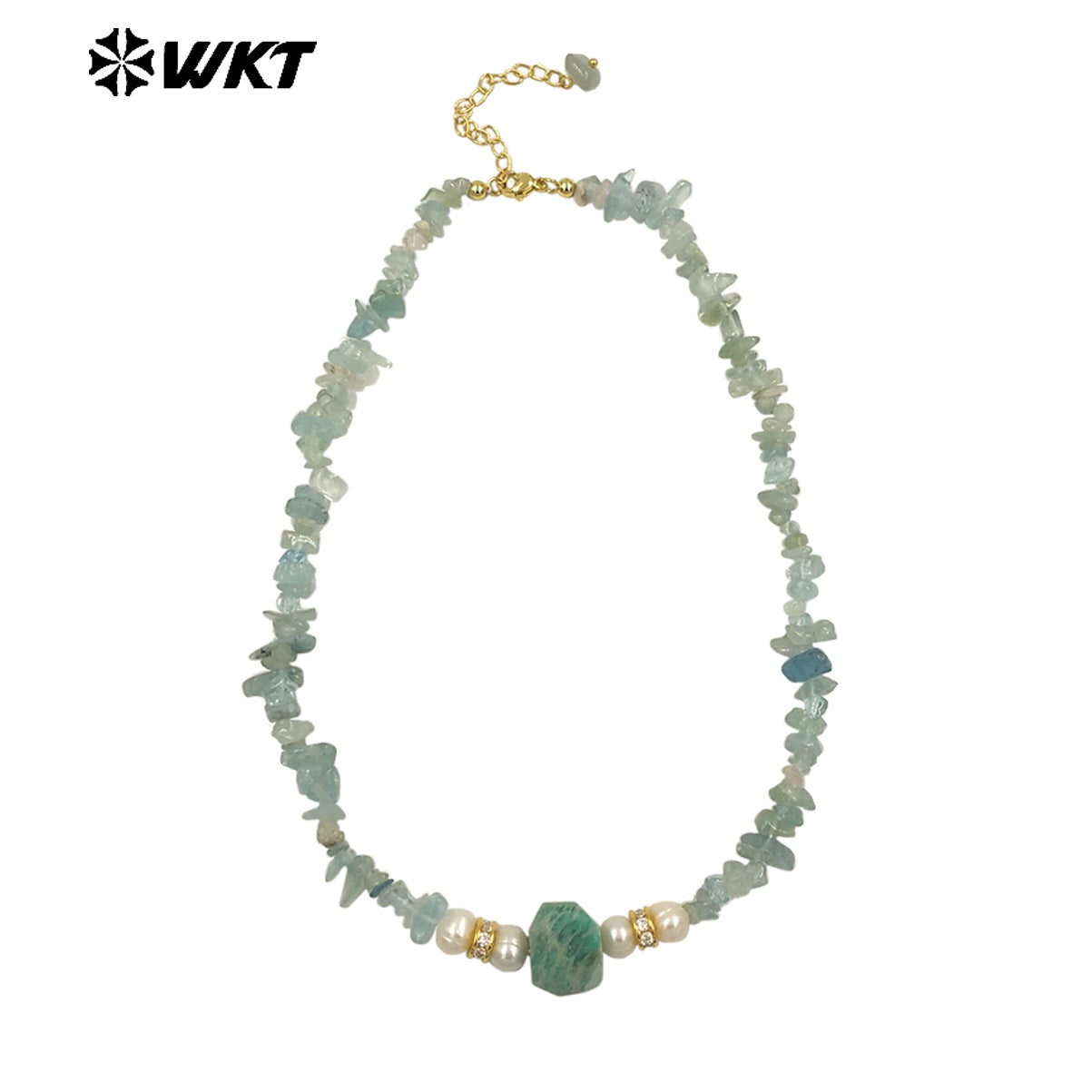 WT-N1484 Beautiful Natural Colorful Gemstones Necklace With Tiny Stone and Pearl Little Zircon Gold Plated Special Ladies Gift