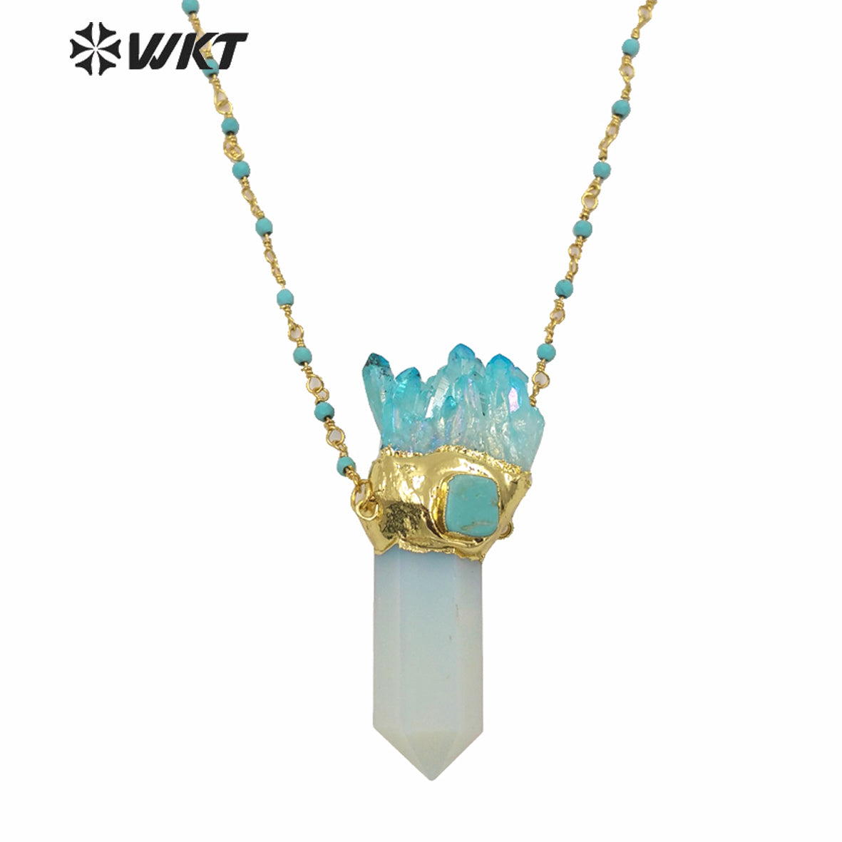WT-N1255 Wholesale Unique Druzy Cluster Quartz Point Necklace Women Fashion Gold Big Chunky Spirit Point Necklace