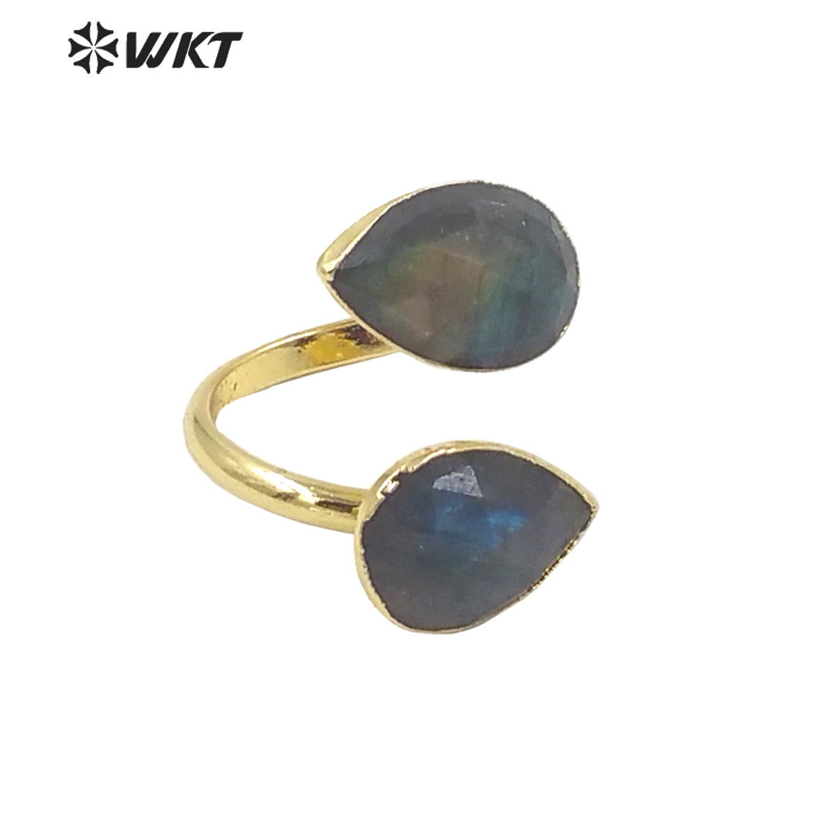 WT-R402 Adorable Labradorite Sun Stone Natural Stone Adjustable Ring Surface Smooth Unblemished Gemstone Ring