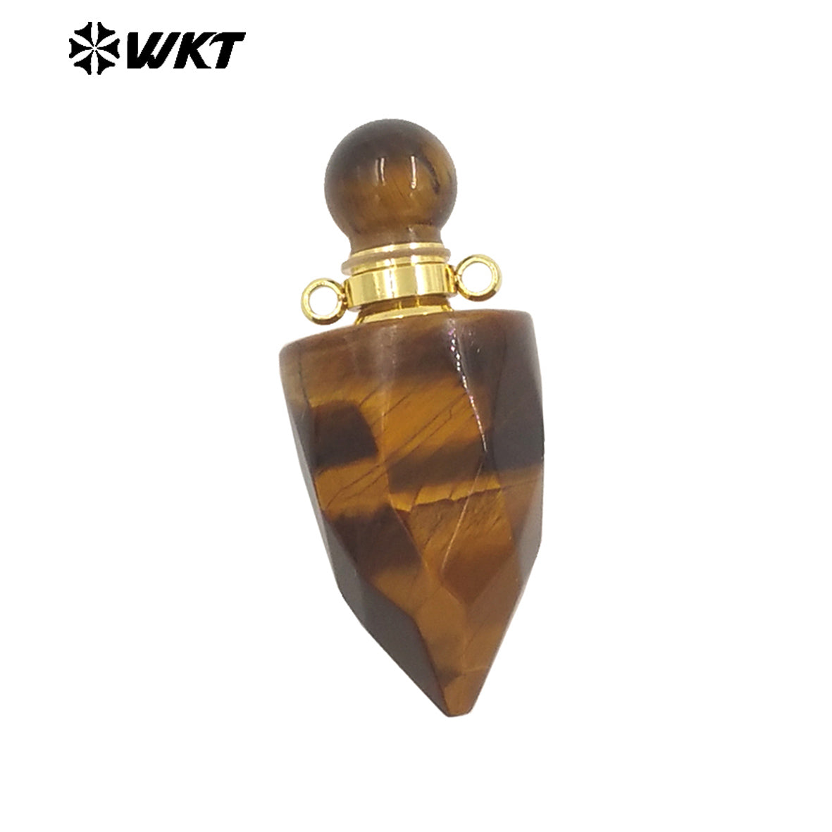 WT-P1979 New Design Fashion Gold Plated Faceted Natural Gemstone Carved Bullet Point Perfume Bottle Pendant for Necklace