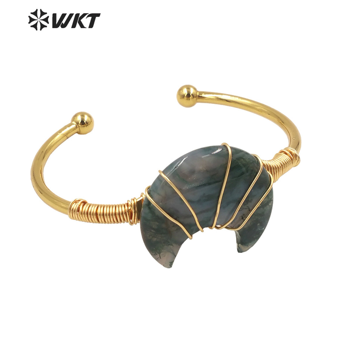 WT-B604 Natural Stone Bangles Delicate Crescent Stone Bangles Opening Adjustable Charming Bamgles Natural Gemstone Bangles