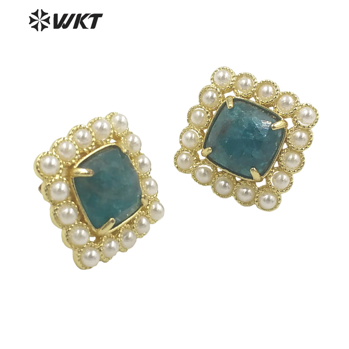 WT-MPE120 Amazing Elegant Square Artificial Pearl With Natural Stone Claw Setting Women Bohemian Studs