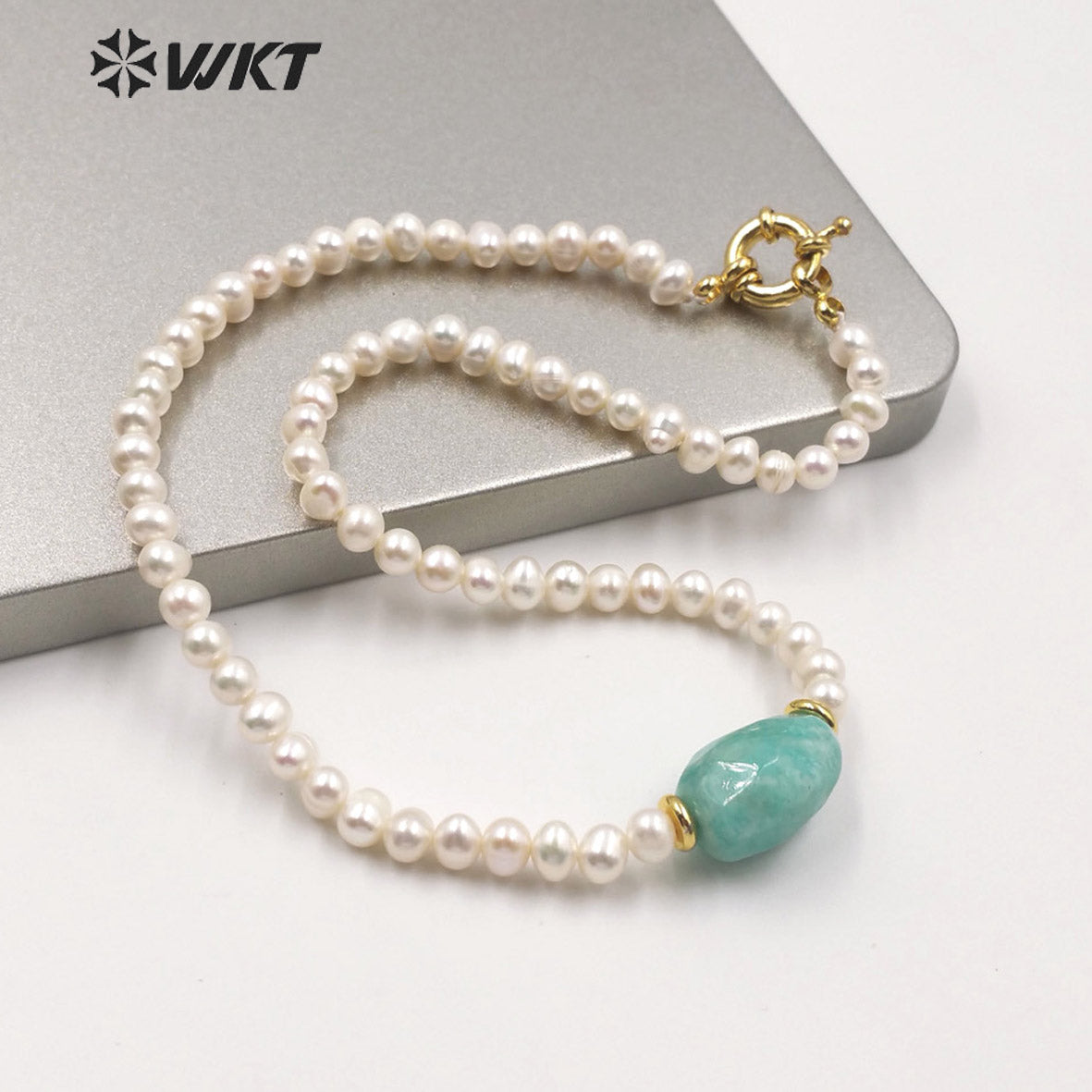 WT-JN120 WKT Gorgeous Women Natural Freshwater Pearl Choker Necklace 6mm Irregular Pearl Beads Choker Necklace With Theme Stone