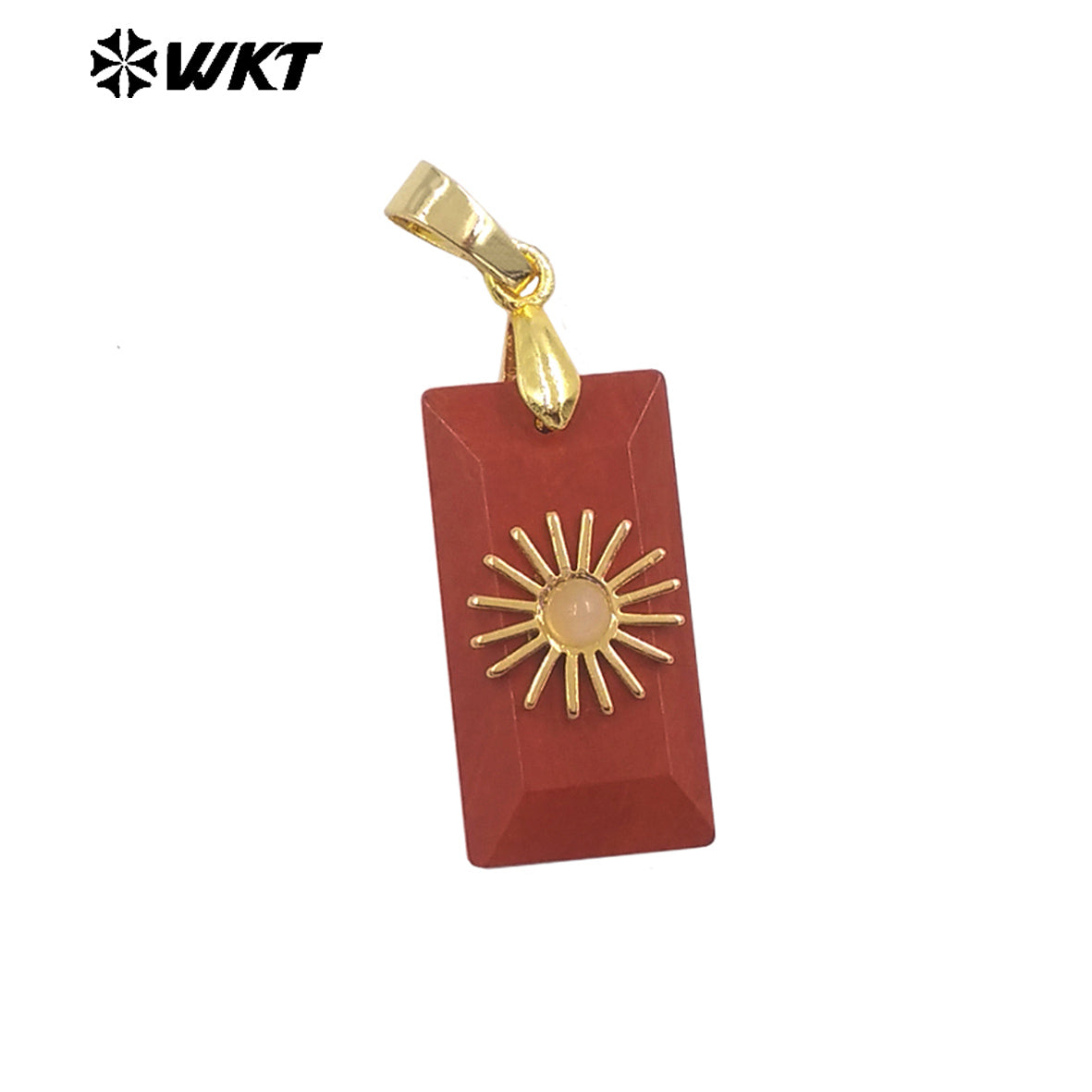 WT-P2011 Fashion Popular Natural Gemstones Gold Plated Set In Little Rectangle Stone Pendant For Necklace Handmade Charms