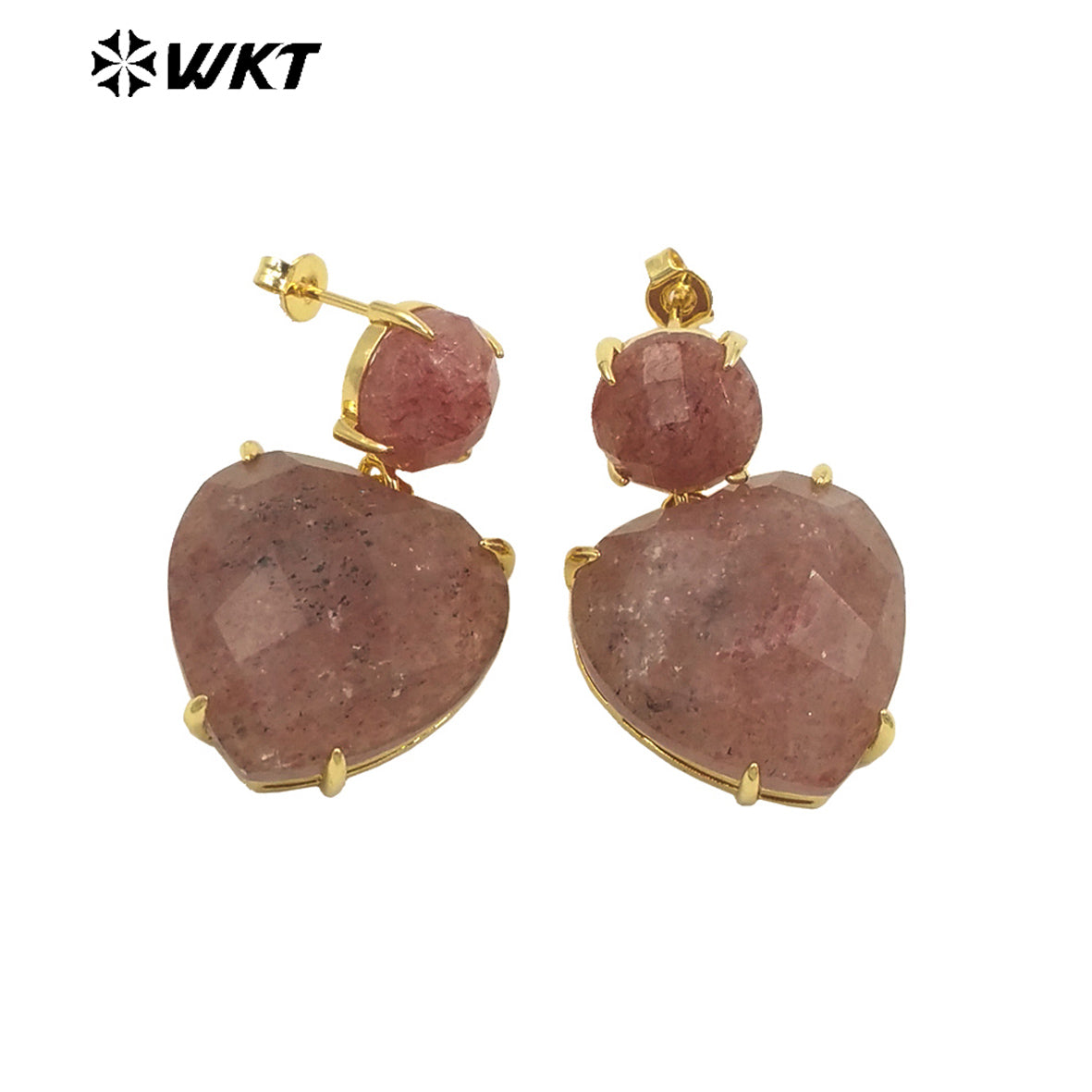 WT-E719 First Choice Hot Natural Gemstone Carved Heart Earrings for Lovers 18k Gold Plated Lapis Amethyst Stone Anniversary Stud