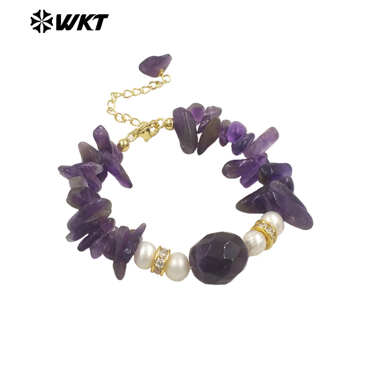 WT-B696 WKT New Arrival Worker Handmade by Natural Nugest Beads Stone Bracelet With Extend Chain Charms Lady Bracelet