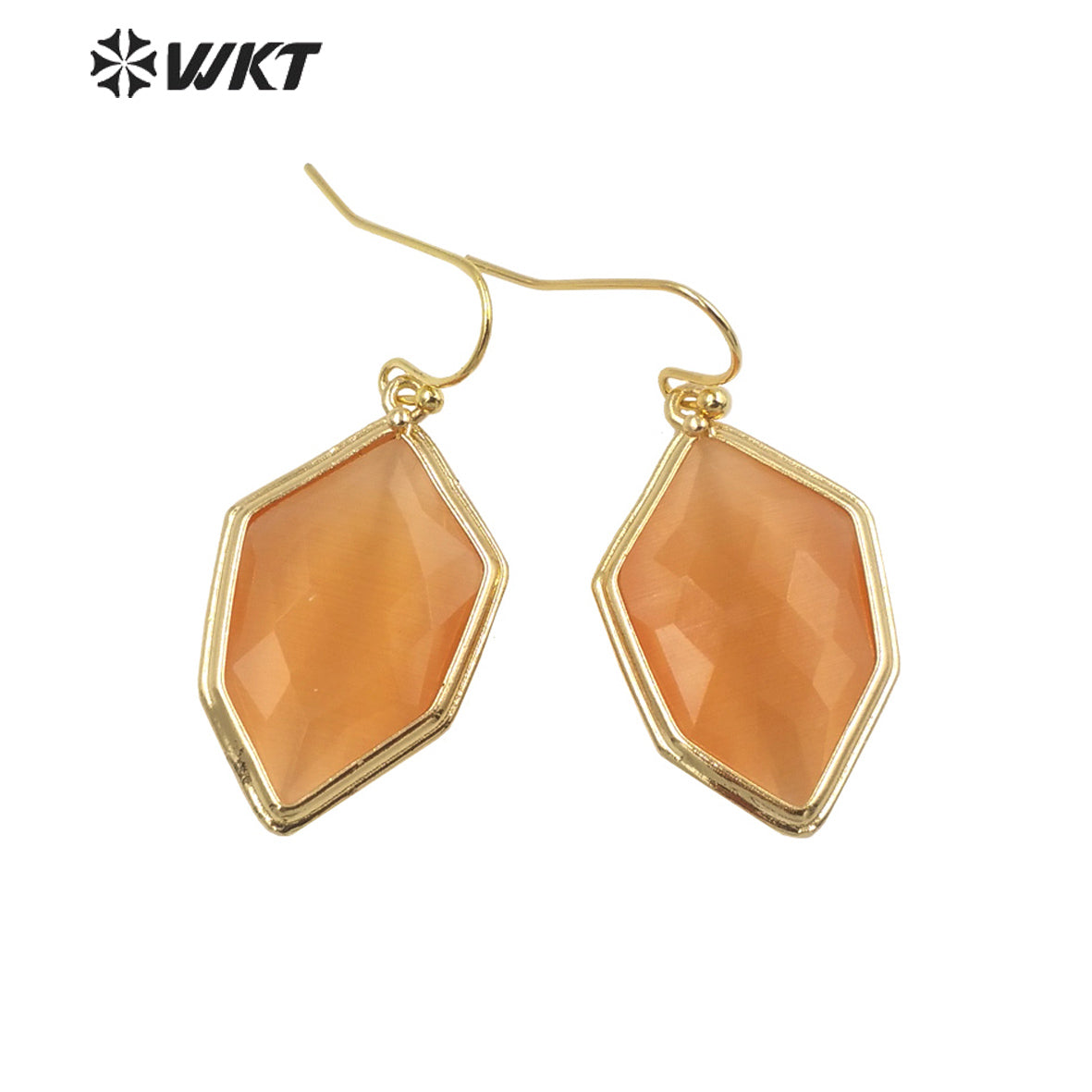 WT-E740 Amazing Colorful Elegant Natural Cat Eye Stone Hexagon Shaped Long Charming Earrings Women Pendant Earrings