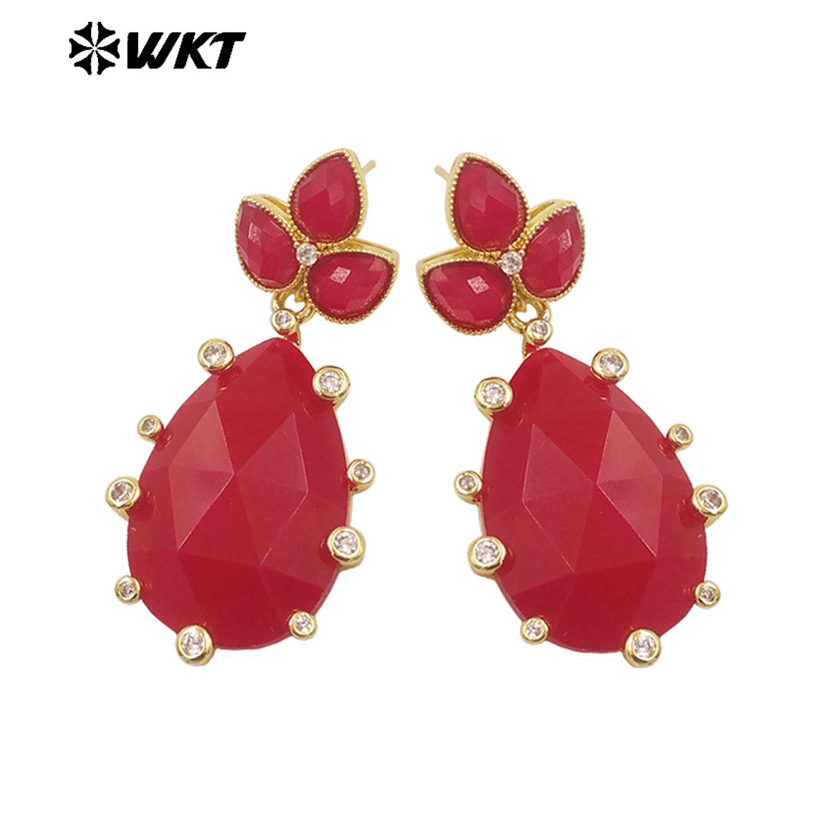 WT-E756 Gorgeous Precious Natural Amazonite Amethyst Gemstone Carved Long Teardrop Earrings With Zircon Around Trend Style