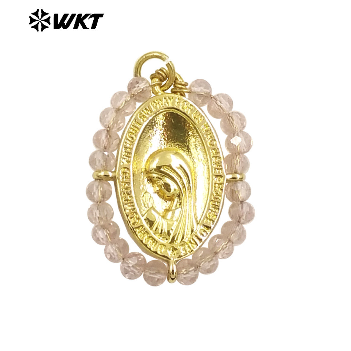 WT-MN995 WKT 18K Gold Plated Yellow Brass Metal Carved With Handmade Wire Wrapped Crystal Beads the Beauty Face Necklace