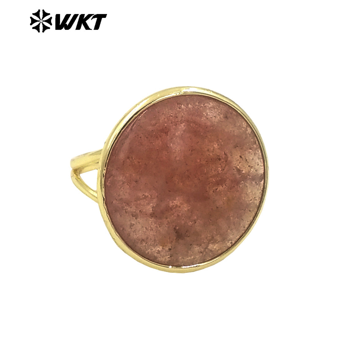 WT-R513 Wholesale New 18k Gold Plated Bezel Setting Natural Big Round Gemstone Lapis Birthday Stone Ring