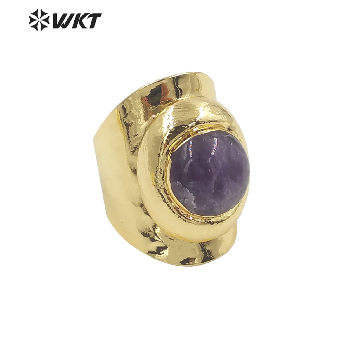 WT-R441 Wholesale Fashion 18k Gold Plated Resist Tarnishable Round Stone Ring Lovely Energy Gemstone Cocktail Ring
