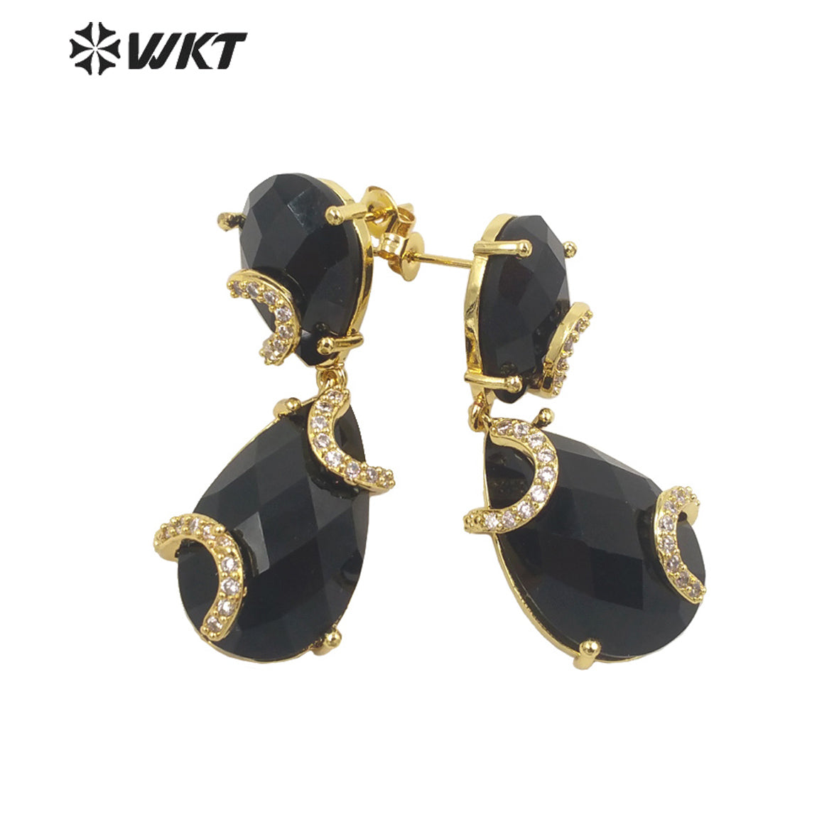 WT-E692 WKT New Design Colorful Spring Match Style Faceted Natural Stone Teardrop Earrings with Cubic Zircon Earrings for Party
