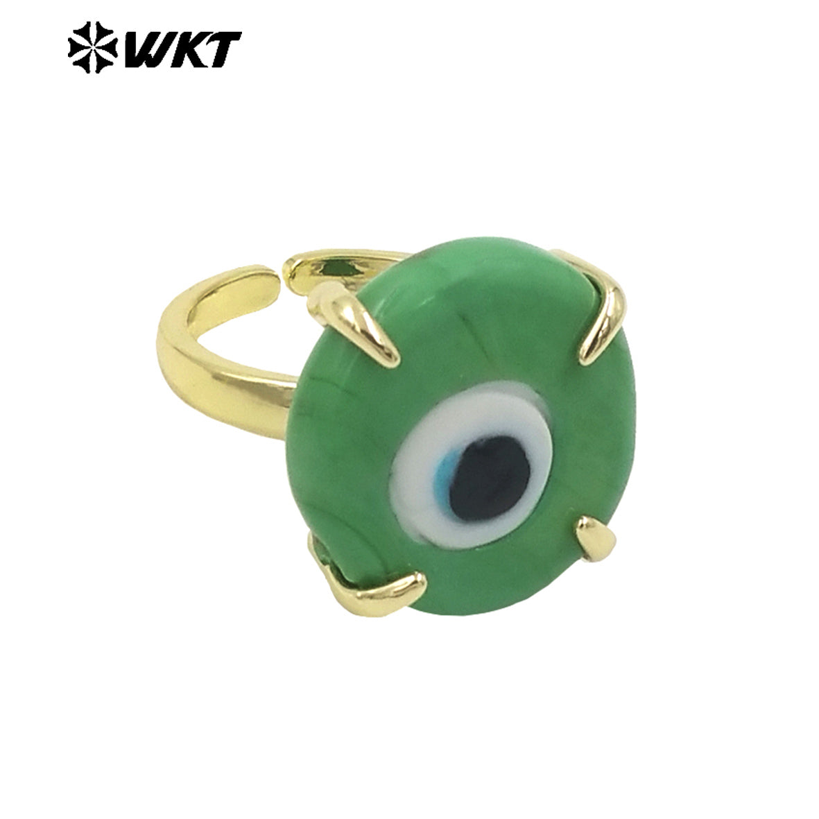 WT-MPR089 Charming Healing 18K Handmade Claw Setting Resin Turkey Eye Women Rings in Adjustable Size