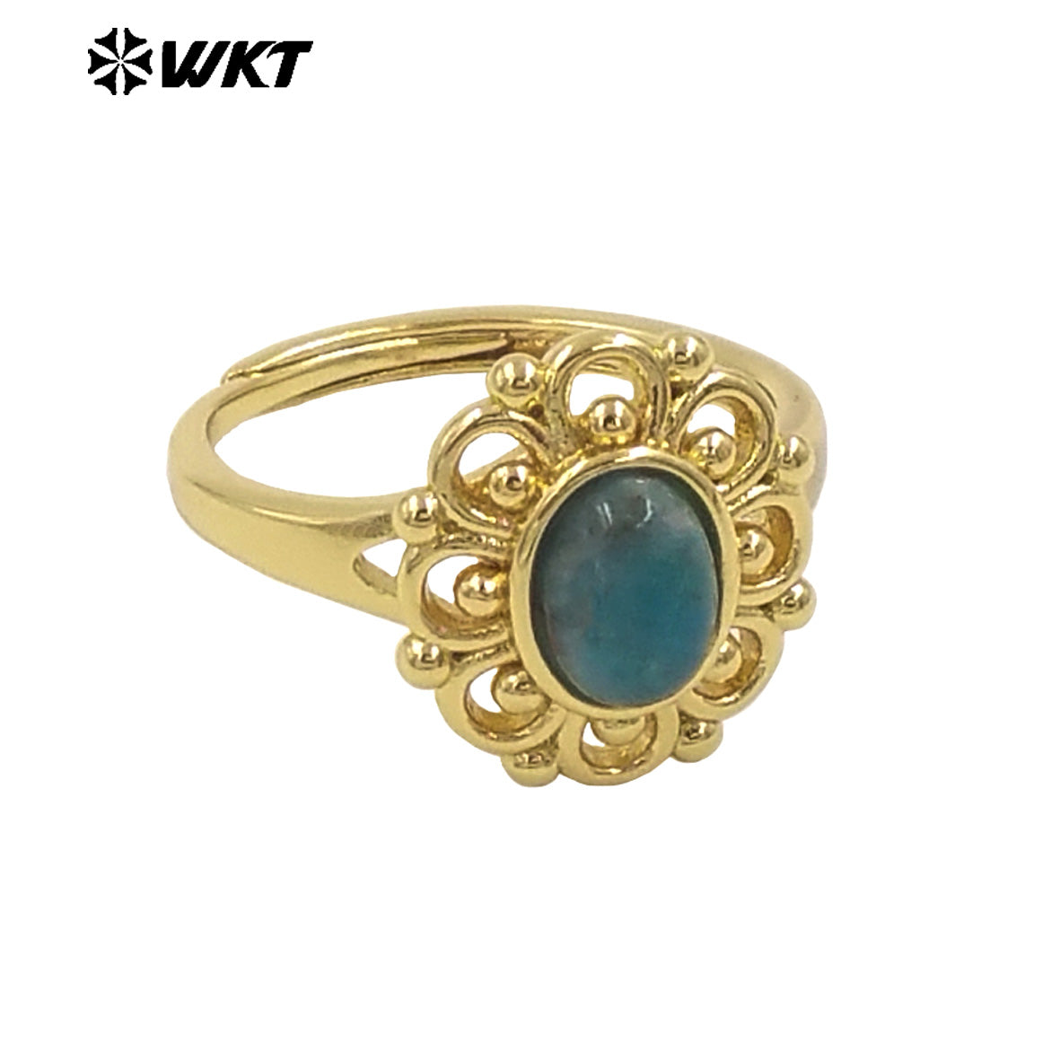 WT-R537 Wholesale Fashion 18K Real Gold Plated Round Hollow Flower Shape Design Natural Stone Ring for Women