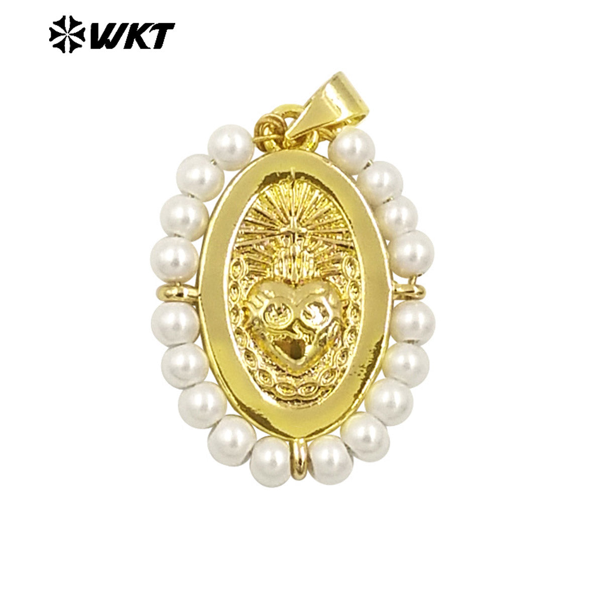 WT-MN993 New Spring Design 2024 Oval Shape Sant Heart Religious Gold Medal Necklace Women Jewelry