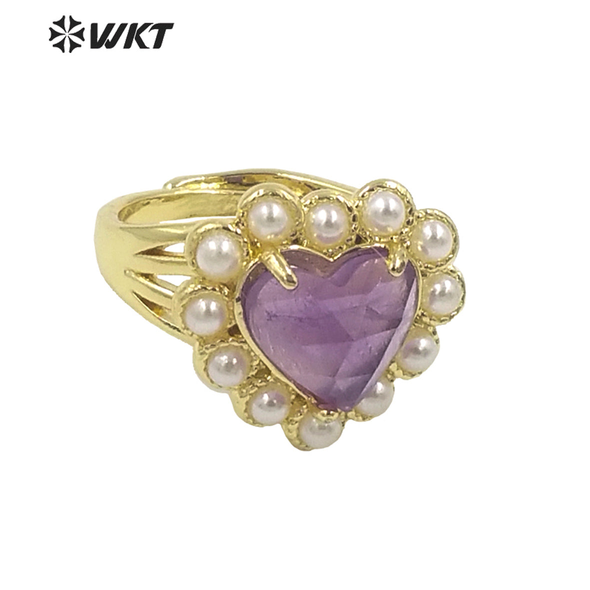 WT-MPR080 Lovely 18K Real Gold Plated Natural Sun Stone With Artificial Decorative Fashion Heart Gemstone Girl Ring