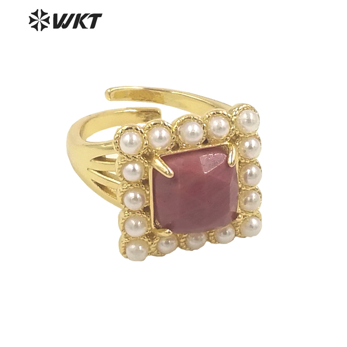 WT-MPR077 Delicate Charming Lady Square Natural Gemstone with Claw Setting 18K Gold Plated Birthday Stone Ring