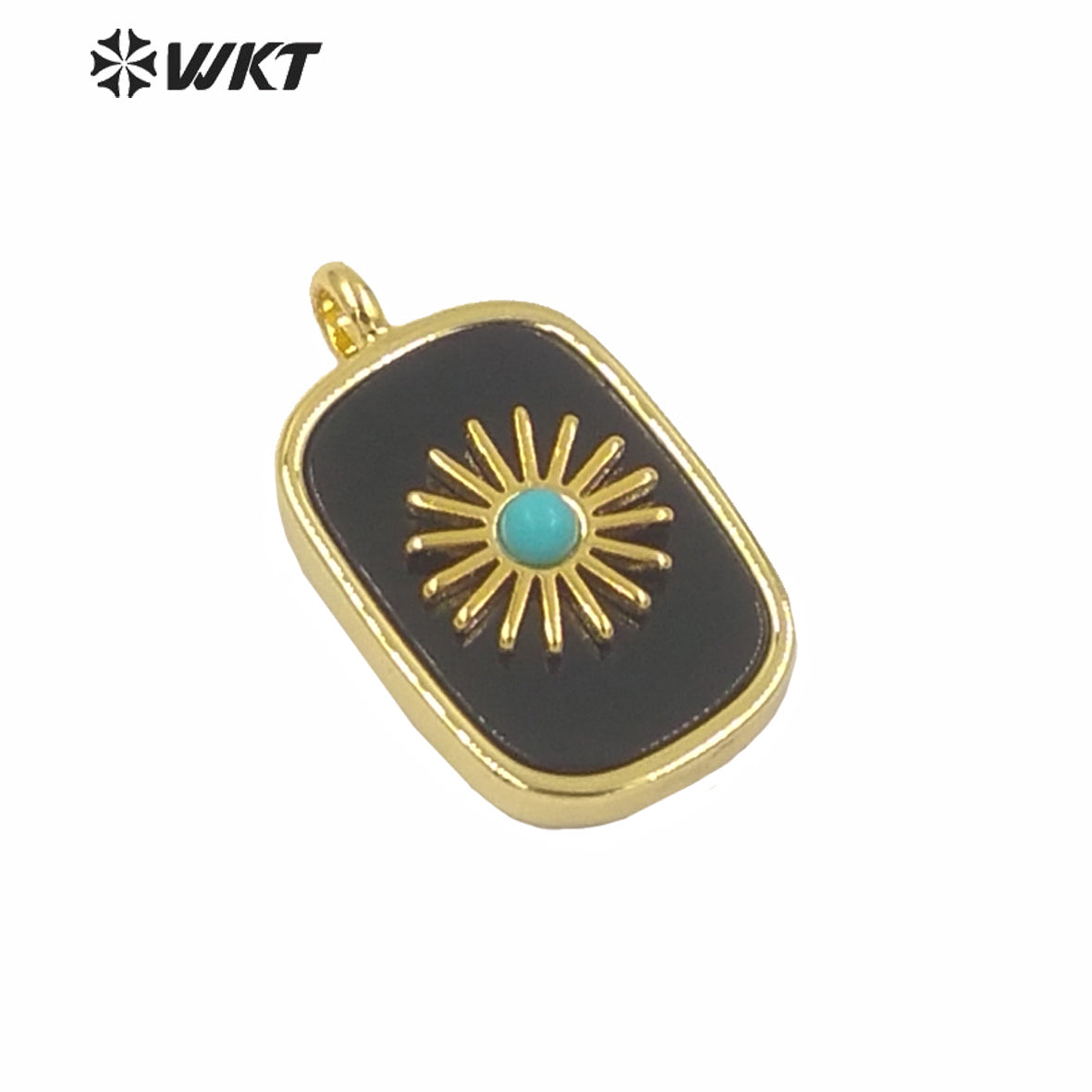 WT-P1590 Amazing Gold Electroplated Bezel Natural Stone Setting square Pendant Fashion Women Themed Charm Stone Pendants