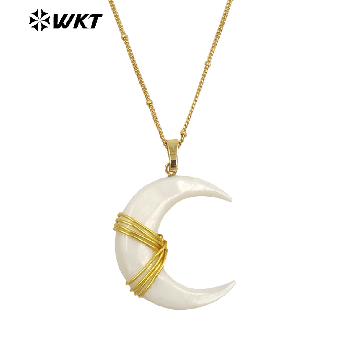 WT-JN238 Wholesale Newest MOON Shaped Shell Design 18k Chain Gold Plated Exquisite High Quality Scallop Necklace