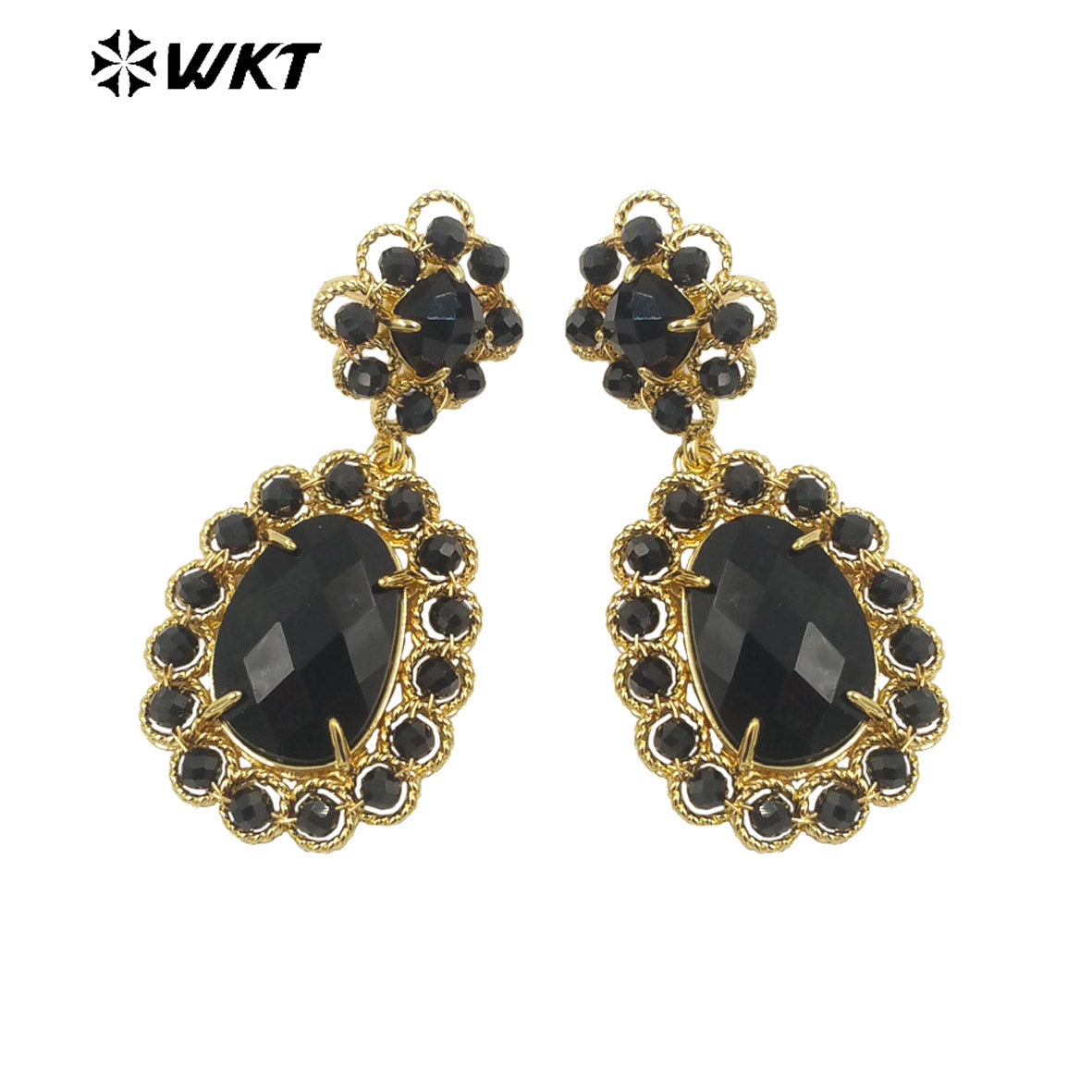 WT-E724 WKT Precious Natural Gemstone Carved with Wire Wrapped Tiny Stone Beads Made Earrings Charming Gorgeous Lapis Earrings