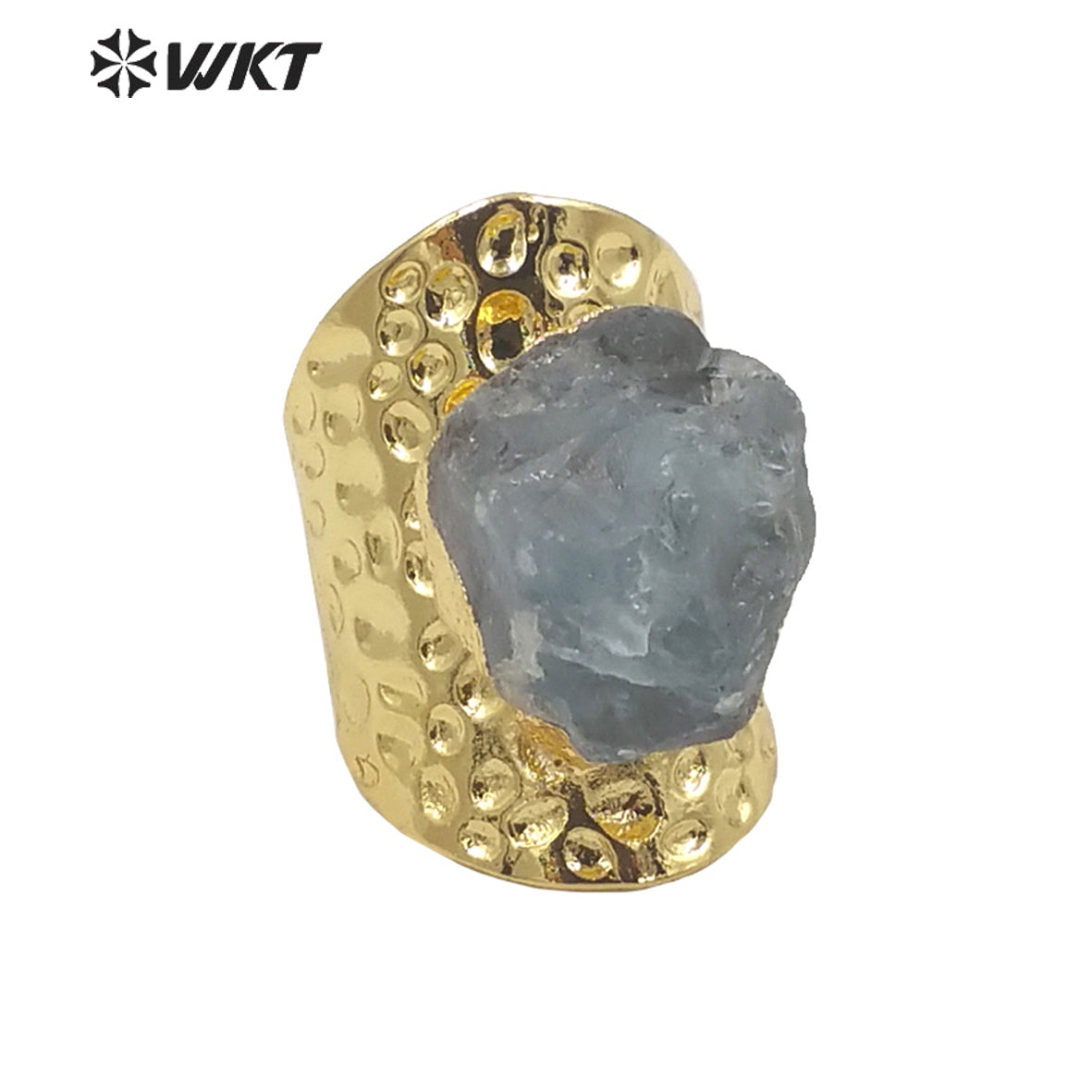 WT-R369 Amazing Gorgeous Raw Stone Quartz Cocktail Ring 18k Real Gold Plated Nontarnishable Aqua Energy Jewelry Stone Ring