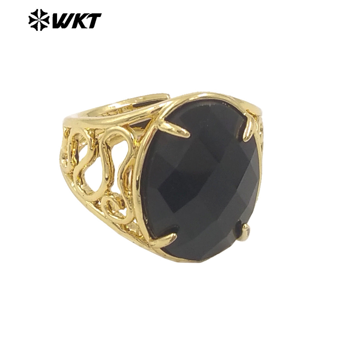 WT-R527 WKT New Design Natural Oval Faceted Gemstone With Clawing Setting Sun Stone Women Cocktail Ring