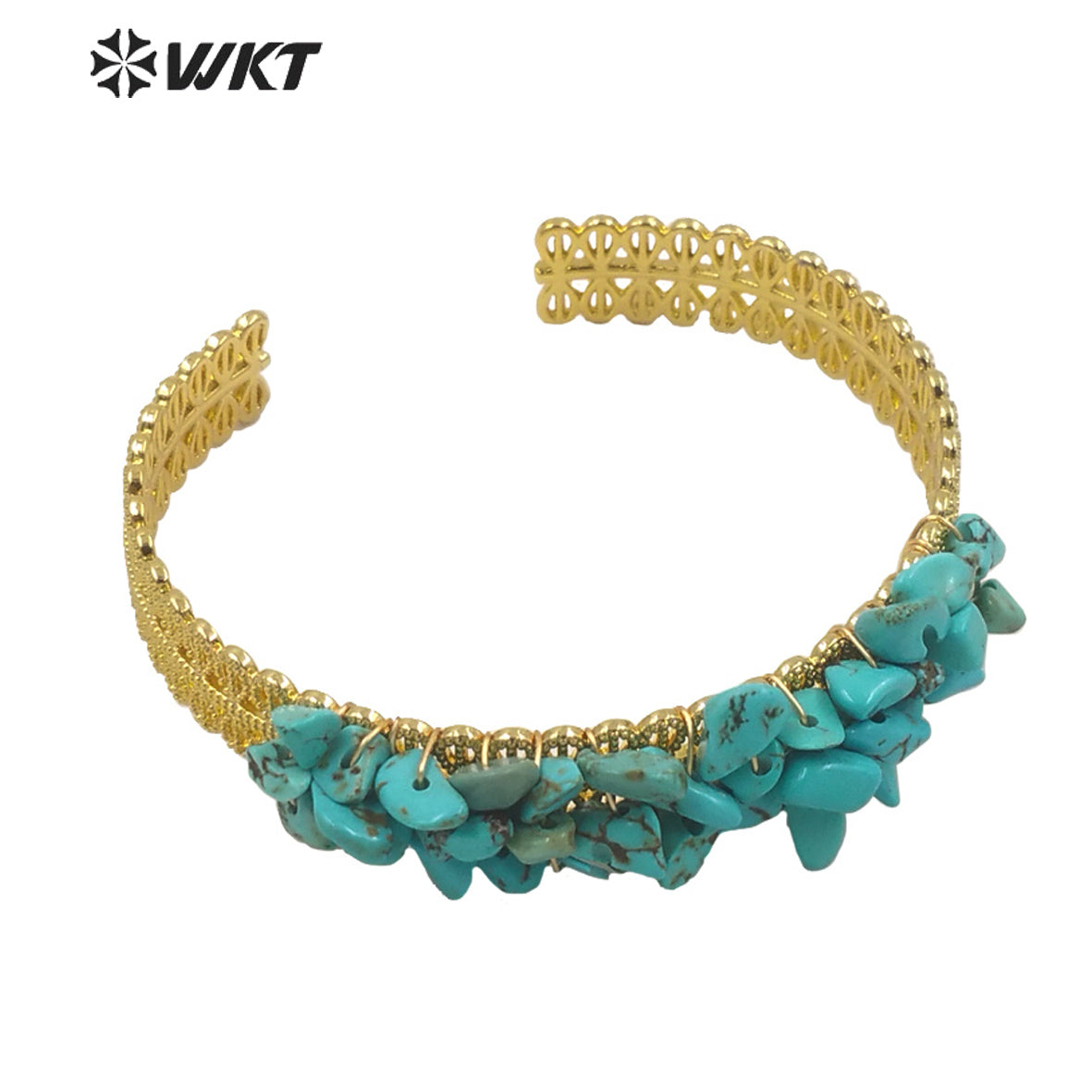 WT-B571 Amazing Tiny Crack Gold Wire Wrapped Stone Bangle Fashion Women Gold Electroplated Tiny Birthday Stone Bangles