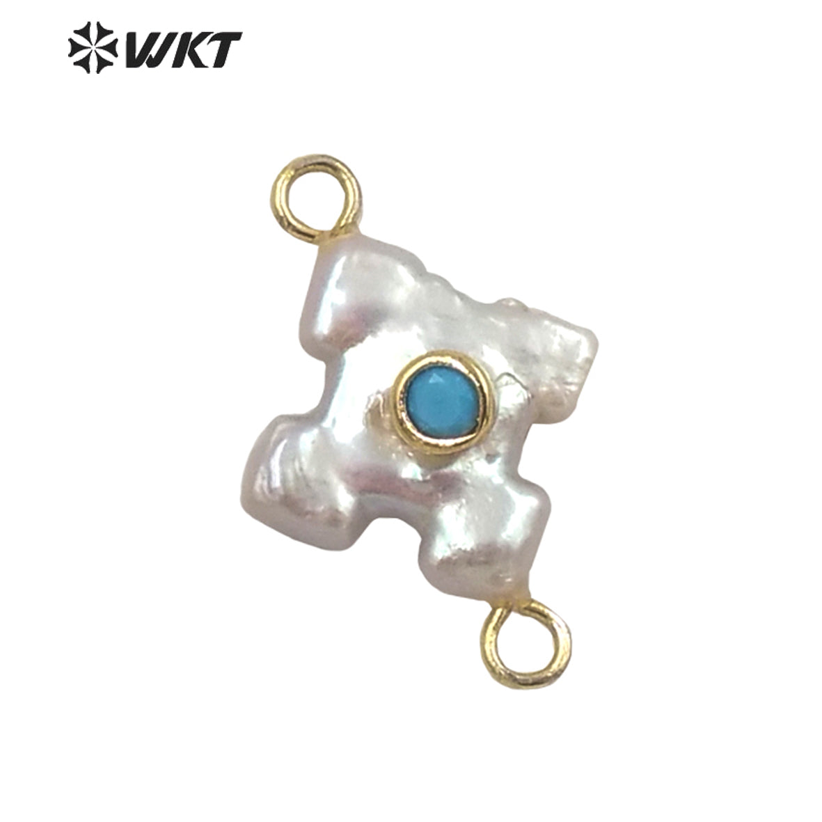 WT-JP252 WKT NEW Natural Freshwater Pearl Cross Pendant Fashion Gold Simple Cz Charm Double Loops Connector As Jewelry Findings