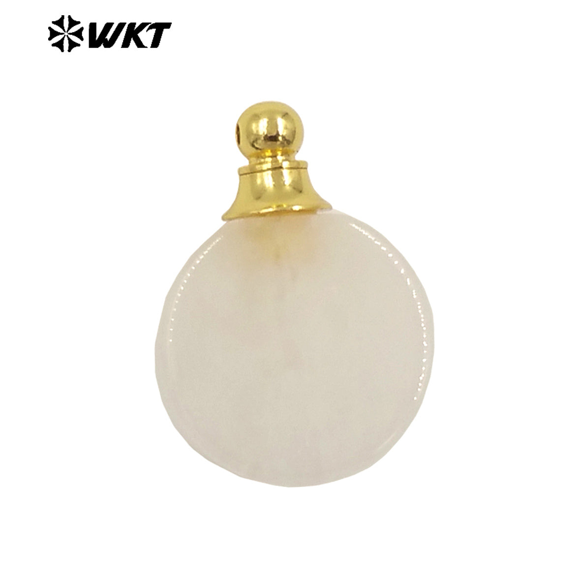 WT-P1982 Wholesale Fashion High Polish Round Flat Women Gold Loops Natural Gemstone Made Amethyst Essencial Oil Bottle Pendant
