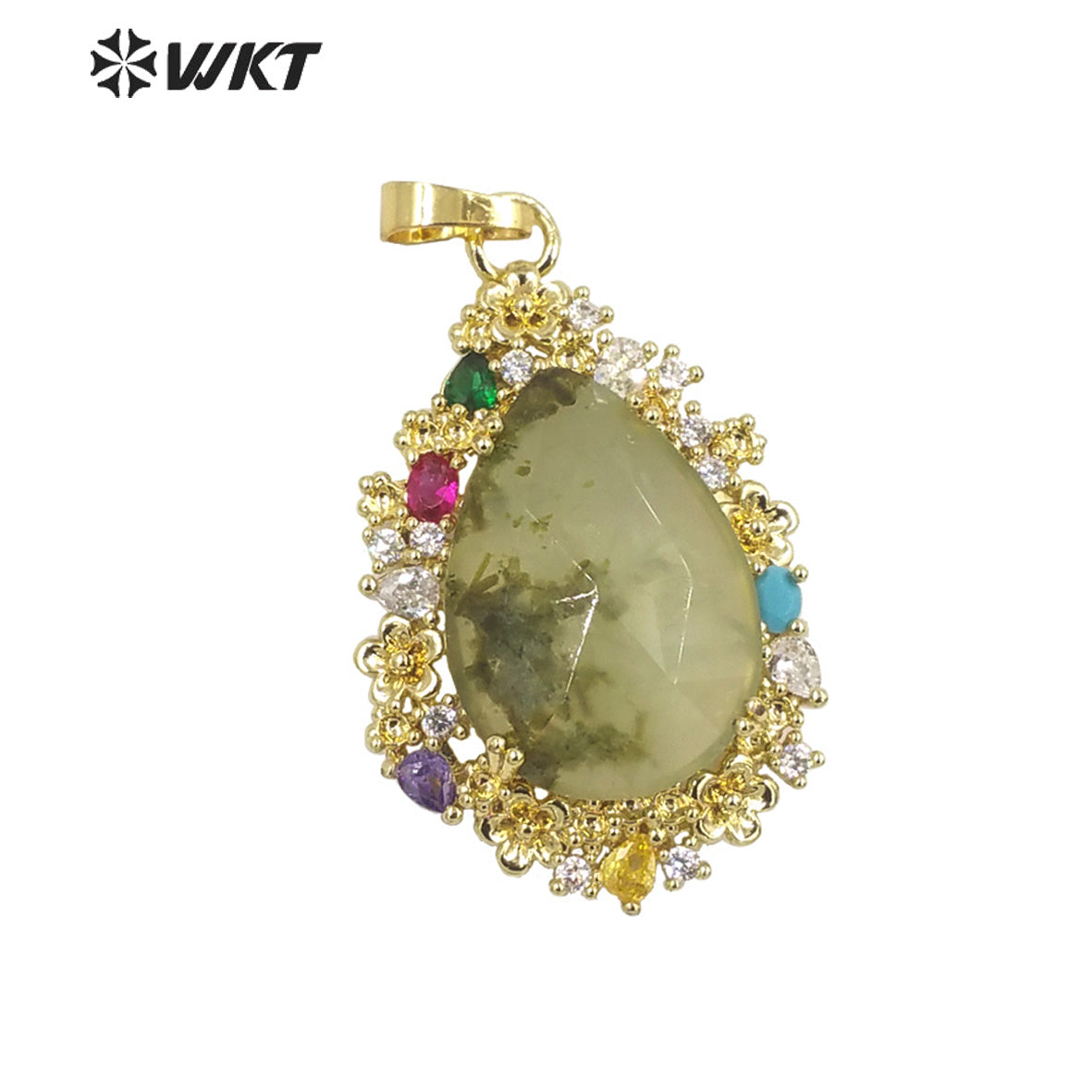 WT-P1877 Wholesale Fashion Gold Water Drop Micropaved Cubic Zircon Setting Natural Stone Pendant for Necklace Earring Design