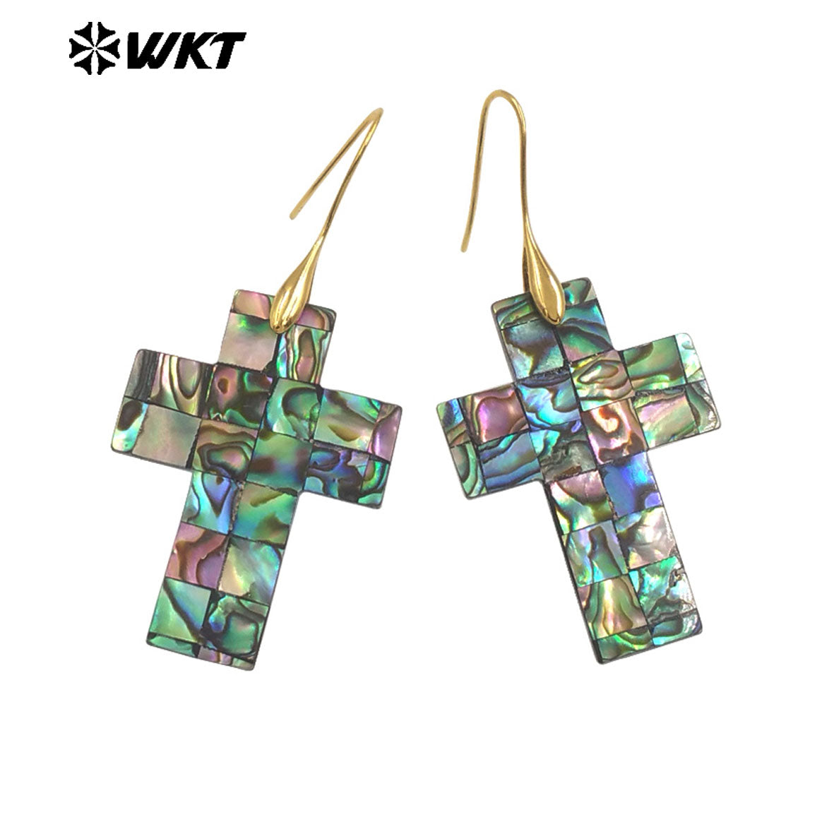 WT-MPE159 Hot Sales Romantic Style Natural Abalone Shell Earrings in Gold Plated Cross Heart Waterdrop Moon Shape Ladies Gift