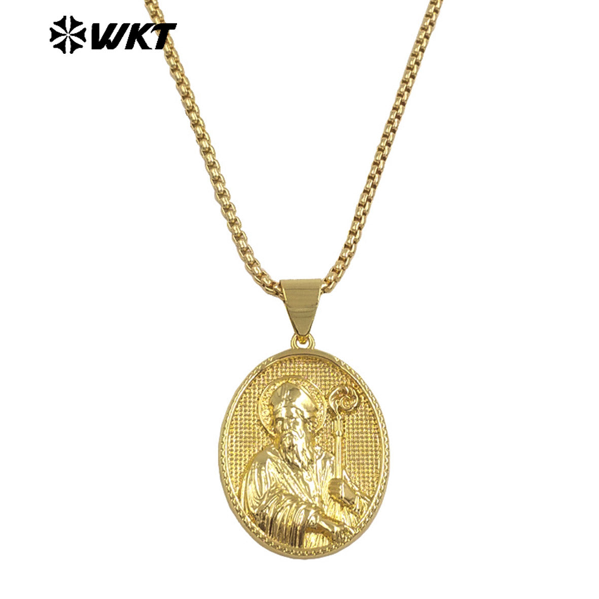 WT-JFN35 New Sales Yellow Brass Oval Shape Religion Pendant Necklace Multi Patterns Gold Plated Chain Women Daily Wearing