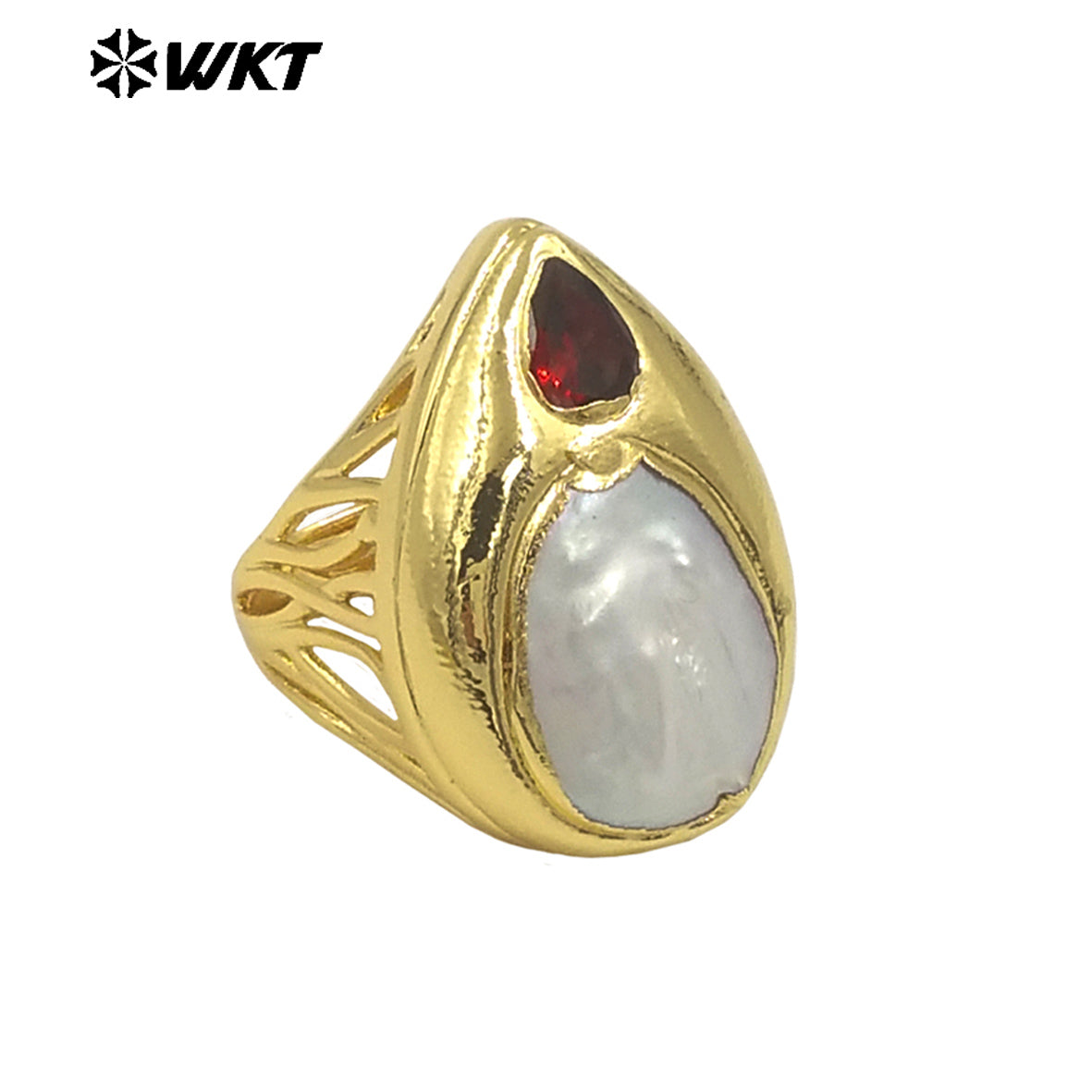 WT-MPR127 Delicate Micro Pave Zircon Ring With Natural Freshwater Pearl Gold Plated for Party Decoration Resist Tarnishable