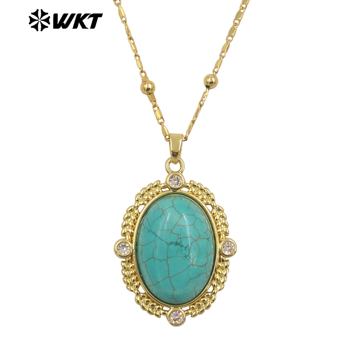 WT-N1474 Amazing 18K Real Gold Plated Resist Tarnishable Natural Gemstone Bezel Setting Oval Shape With Zircon Stone Necklace
