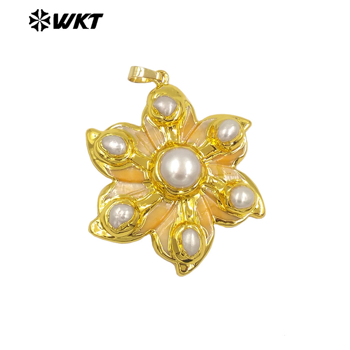 WT-JP389 New Arrival Shell Six Pearls Combination Flower Shape Colorful 18K Gold Plated Pendant Beautiful Jewelry for Women