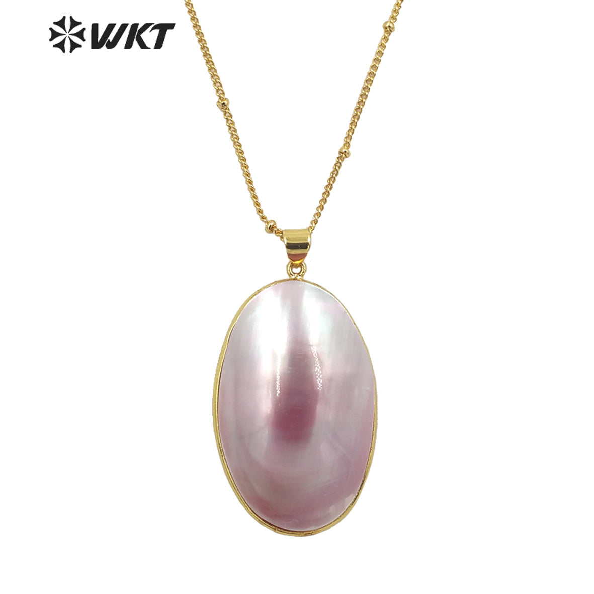 WT-JN229 Newest Summer Design High Polish Brightly Flash Natural MOP Necklace Women Oval Mabe Jewelry Pendant Necklace