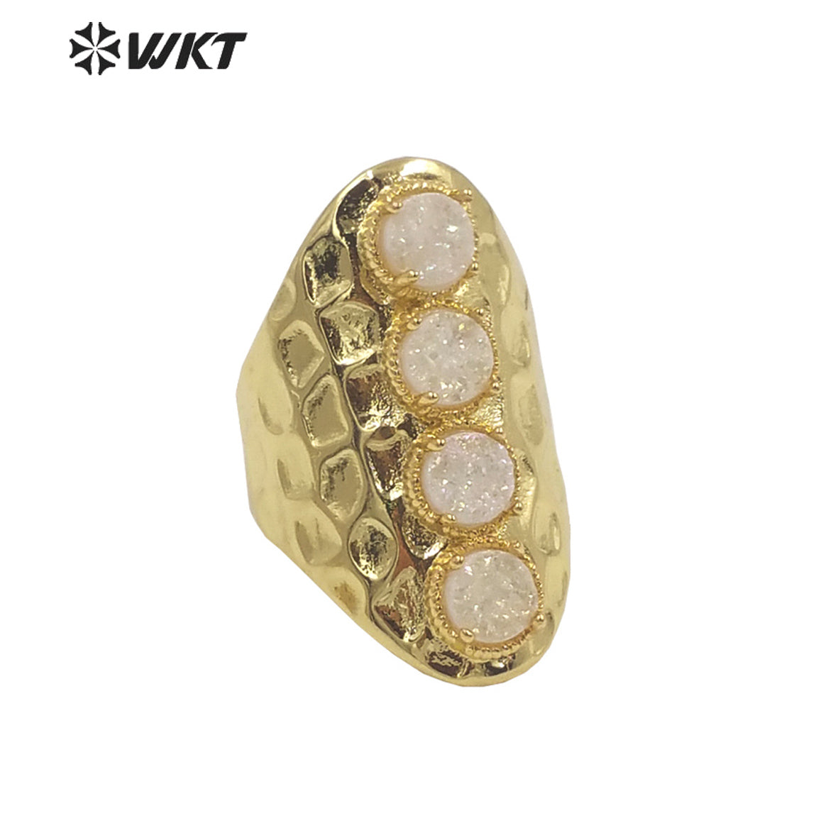 WT-R443 Wholesale Fashion Gold Bezel Natural Druzy Agate Ring Wide Band Women Party Stone Ring for Birthday Girl Friend