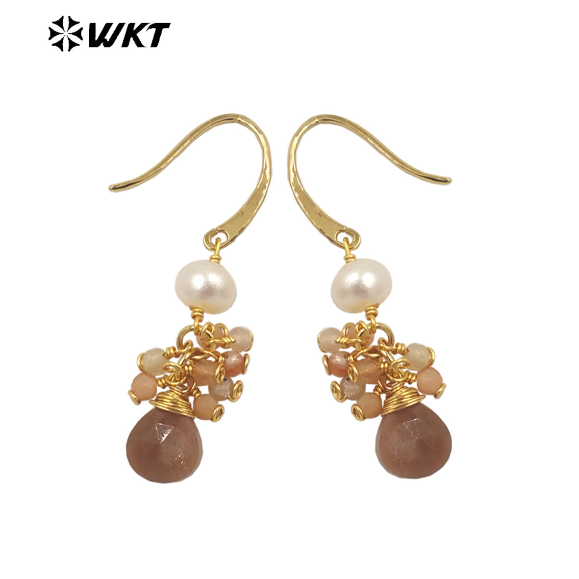 WT-E722 WKT Exclusive Design Handmade Precious Tiny Stone Charm Earrings Attractive Long Dangle Birthday Stone Earrings