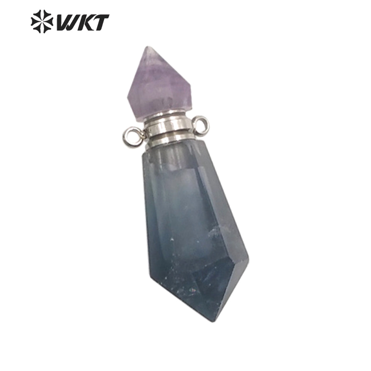 WT-P1638 Amazing Gold Natural Double Point Spirit Quartz Perfume Bottle Stone Pendant High Quality Jewelry Bottle Pendants