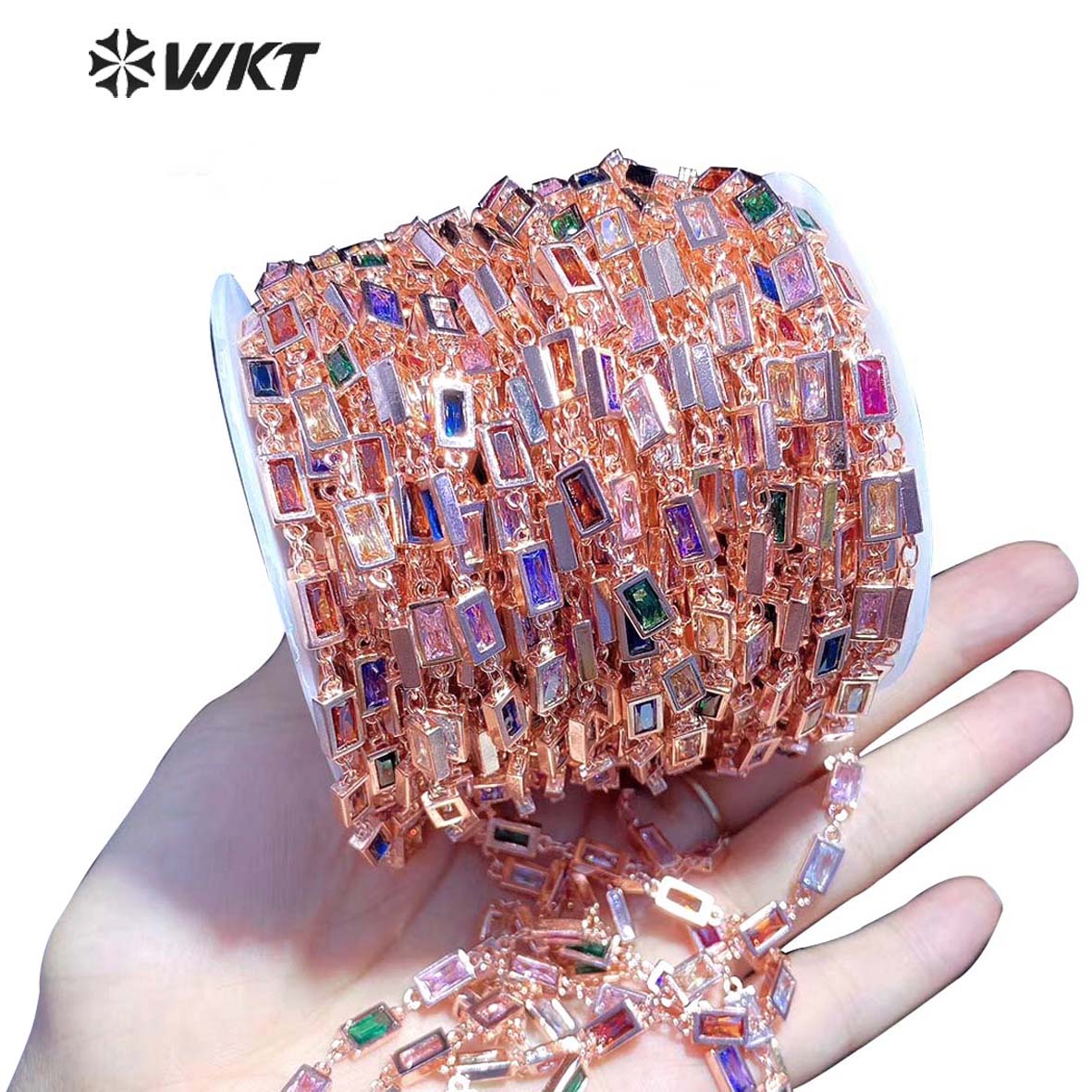 WT-BC122 Newest Fashion Square Cubic Zircon Chain for Women's Jewelry Making Bracelet Necklace Brass Chains