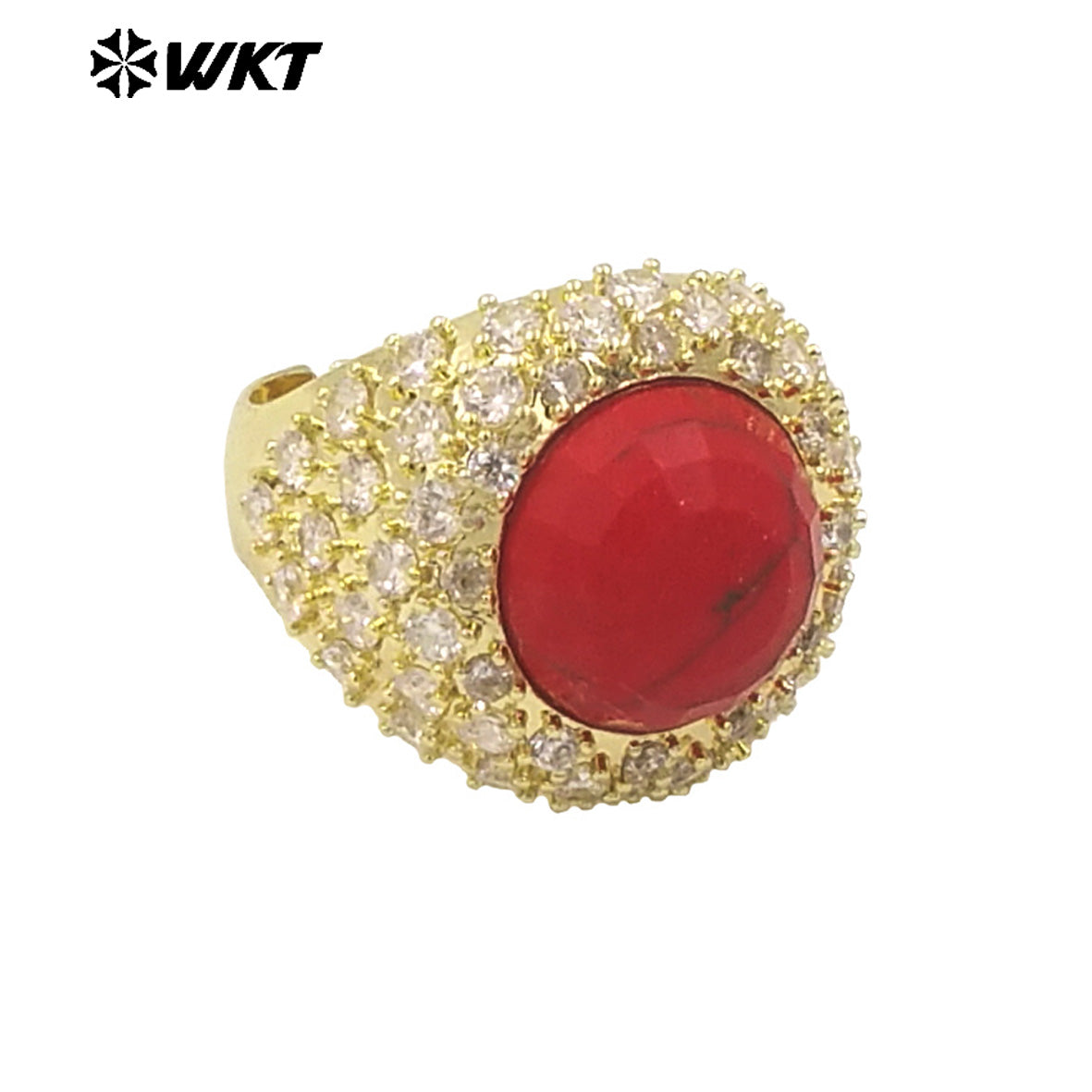 WT-MR027 Bling Series Big Unisex Cocktail Gemstone Setting With 18K Real Gold Plated Round Stone Rings in Open Size
