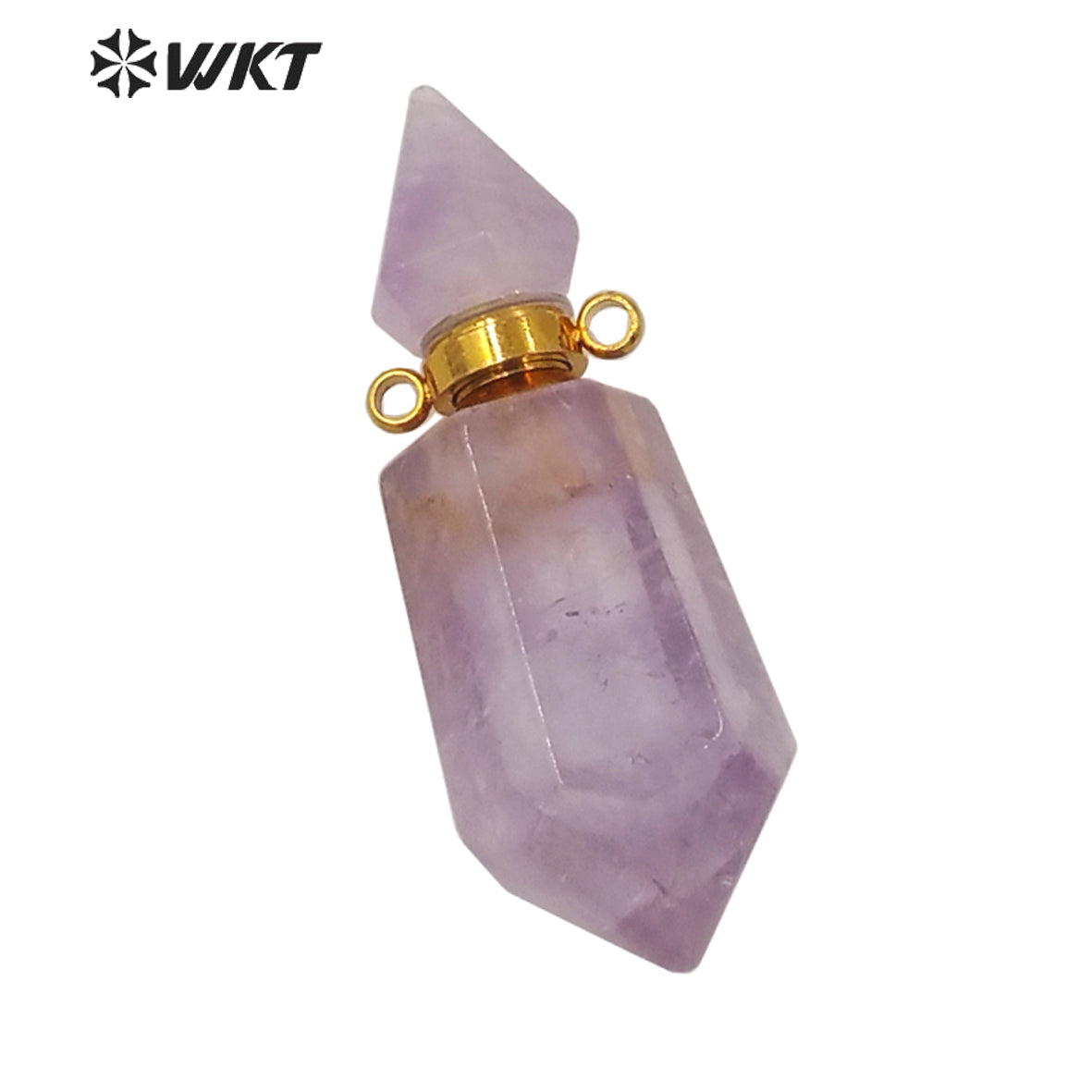 WT-P1638 Amazing Gold Natural Double Point Spirit Quartz Perfume Bottle Stone Pendant High Quality Jewelry Bottle Pendants