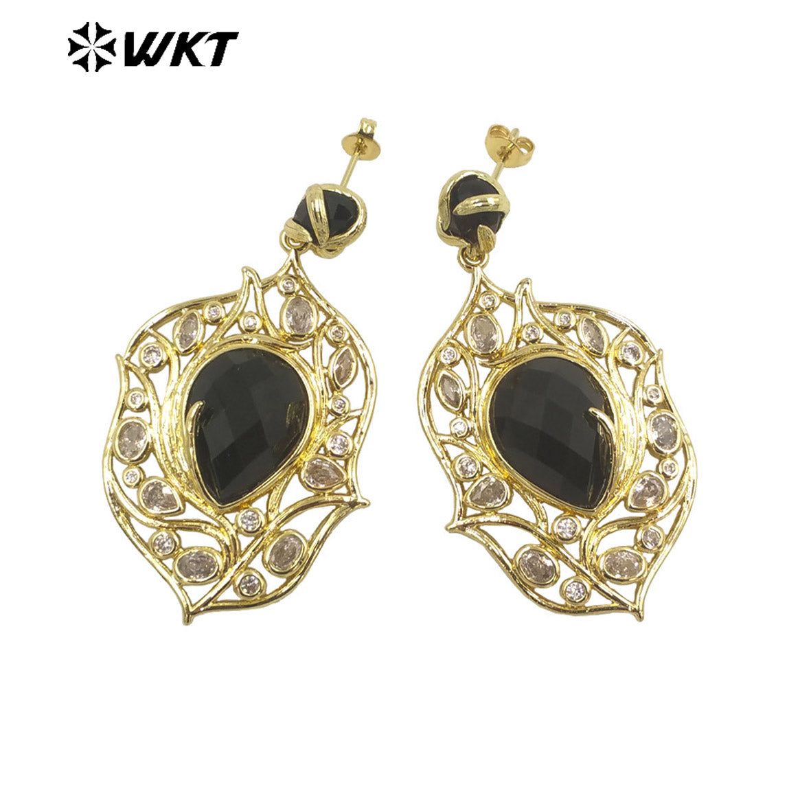 WT-ME090 Wholesale Fashion 18k Real Gold Plated Resist Tarnishable Gemstone Women Earrings for Vacation Earrings Studs