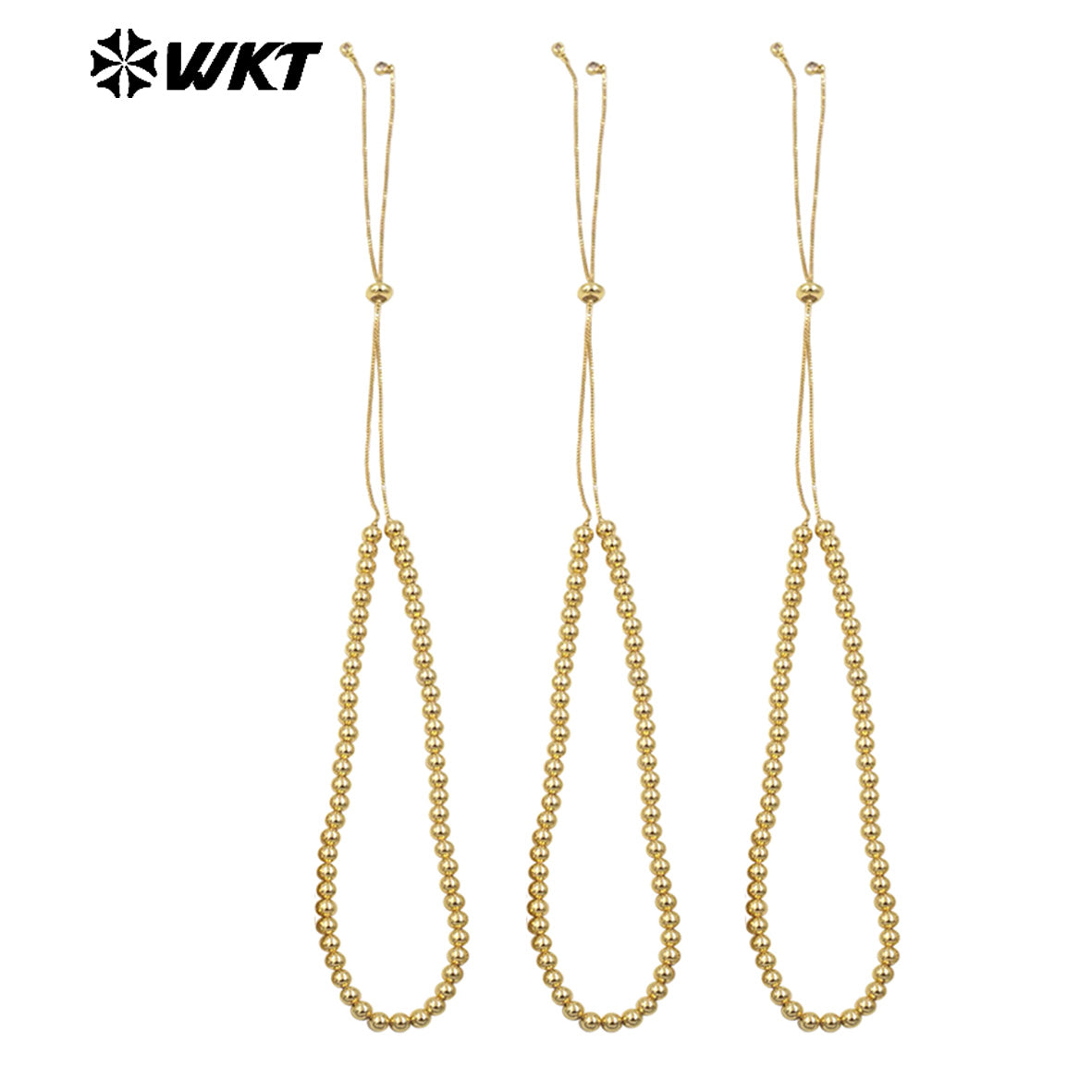 WT-JFN13 Wholesale Most Popular Hand Strand Round Ball Beads 18K Real Gold Plated Simple Unique Chain Necklace Different Size