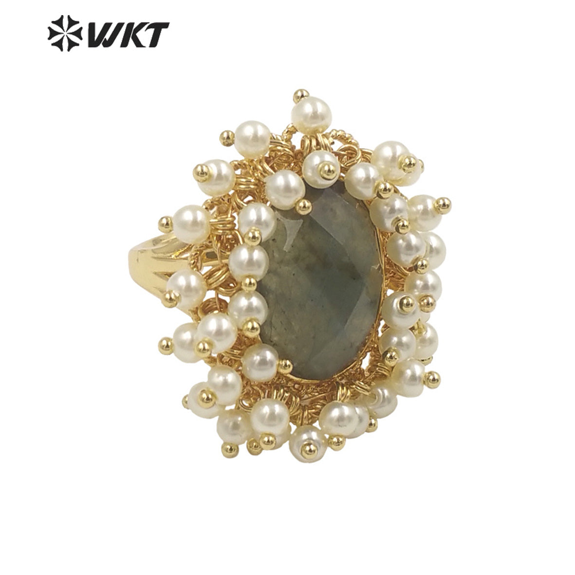 WT-MPR071 Gorgeous Trendy Fashion Natural Pearl and Gemstone Ring 18k Gold Plating for Women Lucky Unique Design Ring