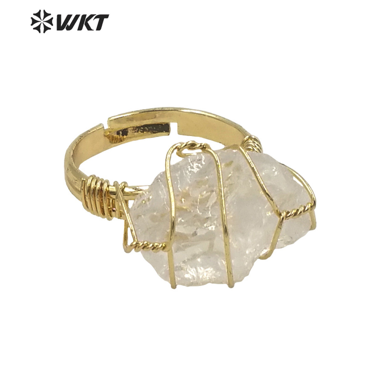 WT-R374 Wholesale Fashion Handmade Wire Wrapped Raw Stone Ring Women Gold Vintage Boho Blue Kyanite Fluorite Ring