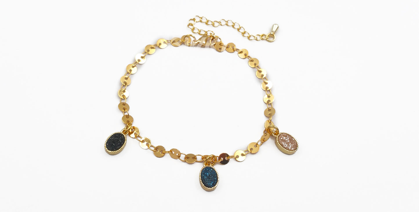 WT-B445 Vogue Jewelry in Heart, Tear Drop, Round, Oval Shape Pendant Women Dainty Natural Druzy Quartz Stone Bracelet