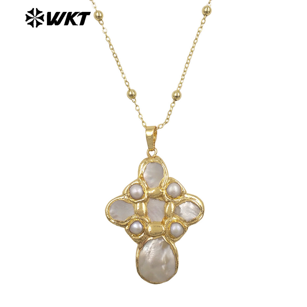 WT-JN297 Brand New Product Elegant 18K Gold Plated Pearl Turquoise Cross Unisex Pendant Necklace Fashion Jewelry Accessories